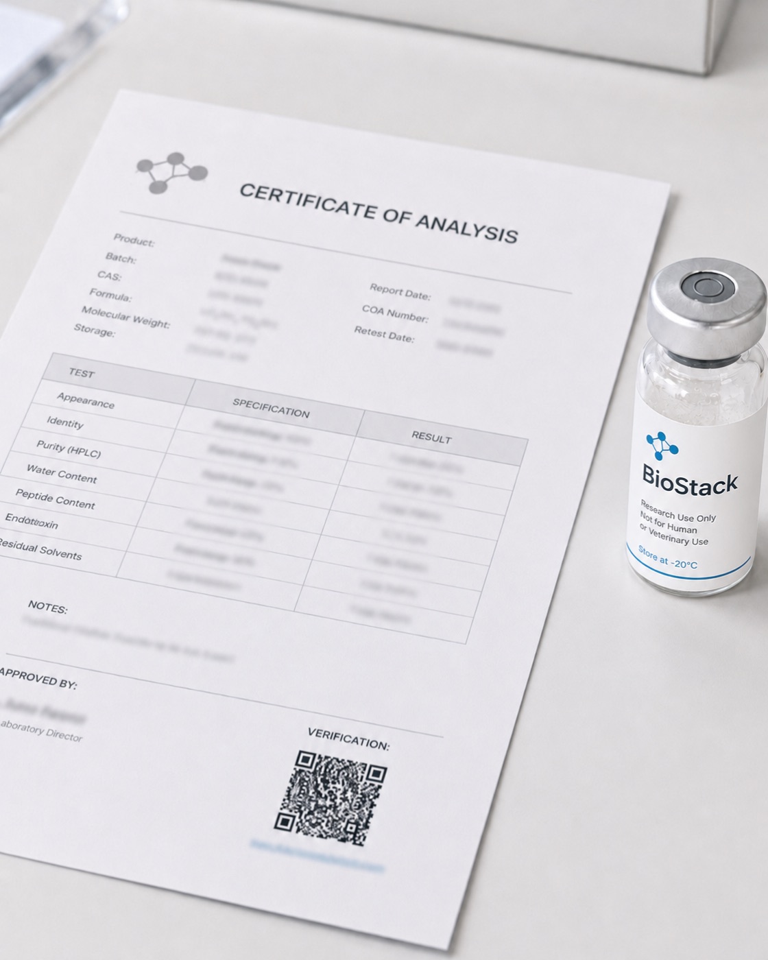 A verified batch certificate with its checkable code beside the product it documents.